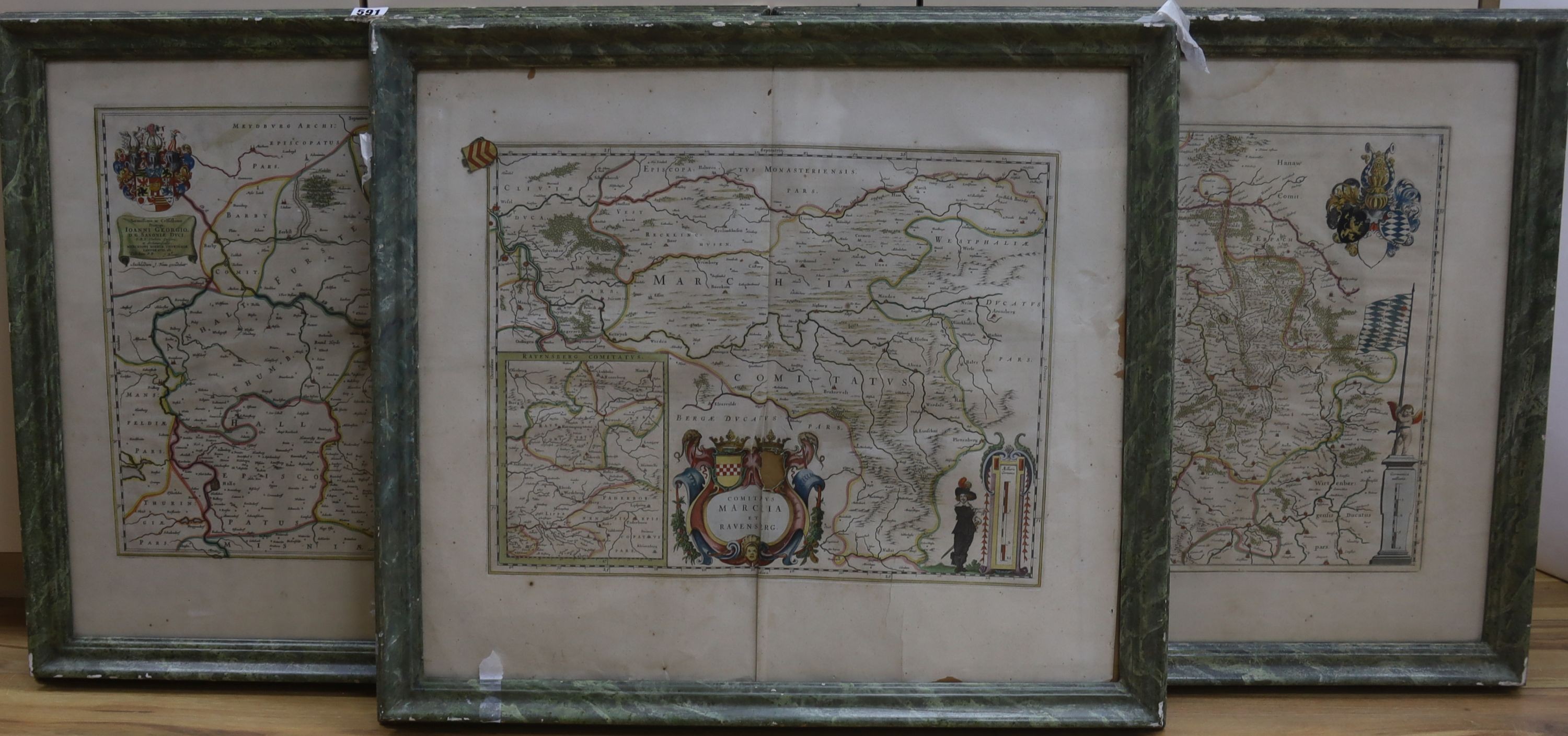 Johannes and Willem Blaeu, 3 maps of Saxonia Superior; Marchia et Ravensberg and Palatinatus ad Rhenum, each approx. 54 x 62cm